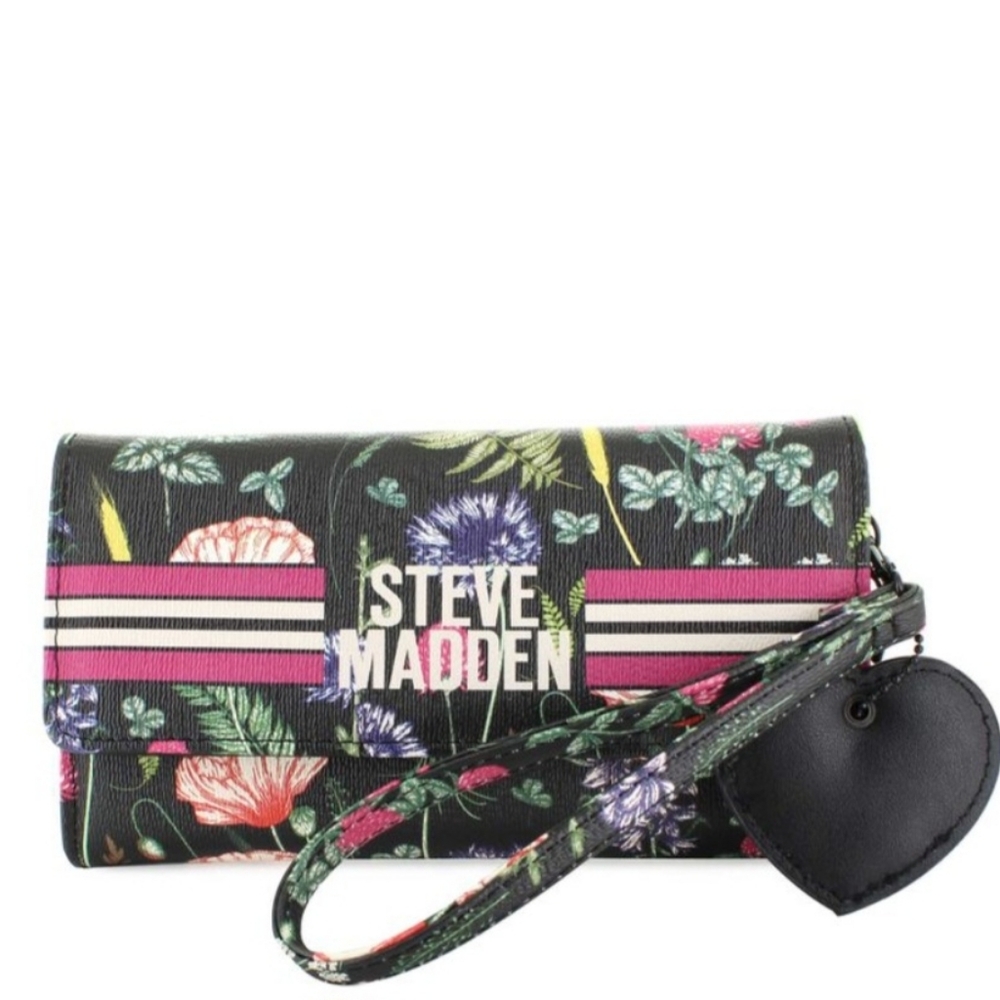 Steve Madden Women's BKRISSY Floral Wallet Clutch Wristlet Black